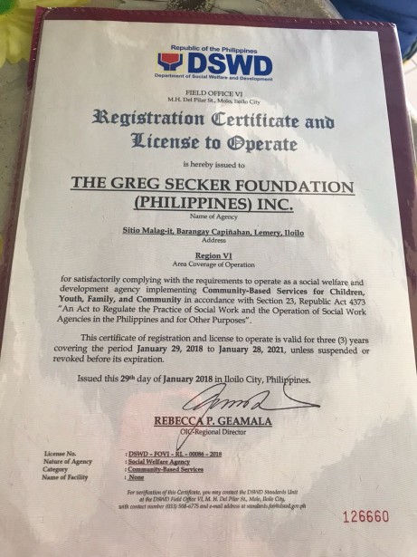 “Registration Certificate and Licence to Operate”